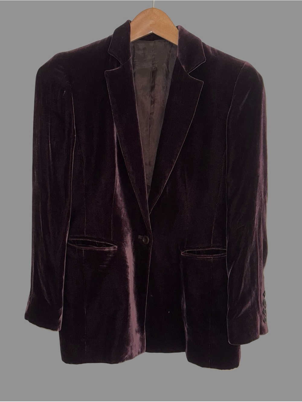 Vintage Brown Silk Blend Velvet Long Sleeve One Button Blazer XS/S